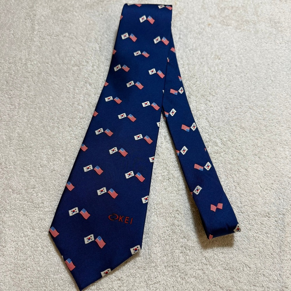 Michael Bruce USA South Korea Flag Silk Tie Blue KEI Korea Economic Institute